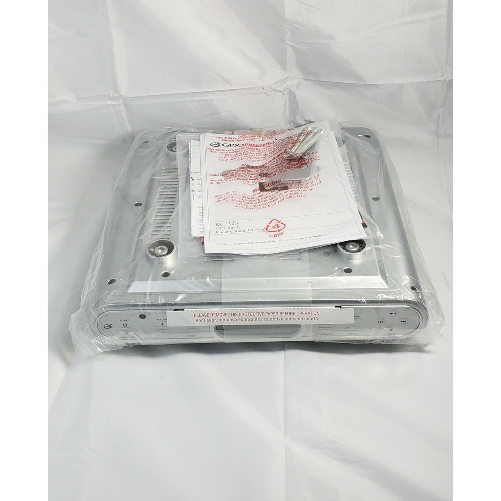 GPX MP3-Ready Under Cabinet CD/Radio KC232S CD Player Kitchen Radio Clock. New